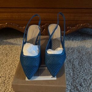Anthropologie Teal Mesh Slingback Heels
